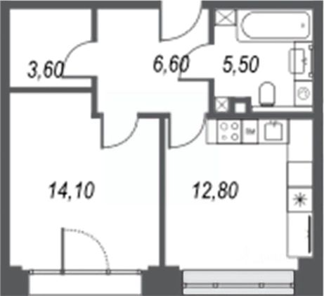 Продажа 1-комнатной квартиры 42,6 м², 8/25 этаж