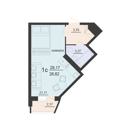 Продажа 1-комнатной квартиры 28,8 м², 5/20 этаж