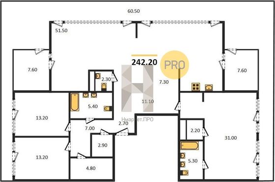 Продажа 3-комнатной квартиры 242,2 м², 10/10 этаж