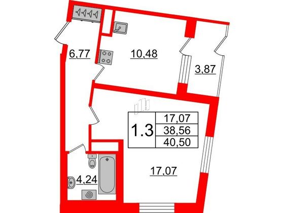 Продажа 1-комнатной квартиры 37,4 м², 1/5 этаж