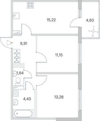 Продажа 2-комнатной квартиры 54 м², 2/4 этаж