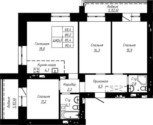 Продажа 4-комнатной квартиры 85,4 м², 2/9 этаж