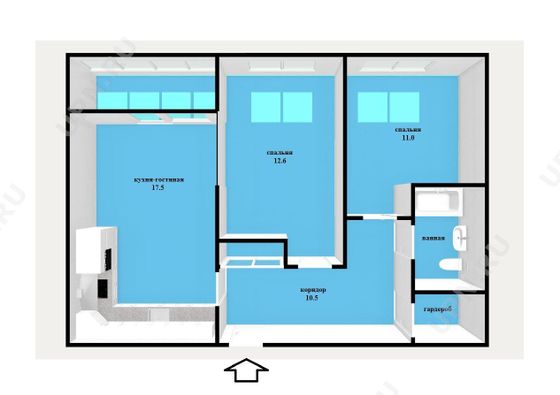 Продажа 2-комнатной квартиры 57 м², 7/16 этаж