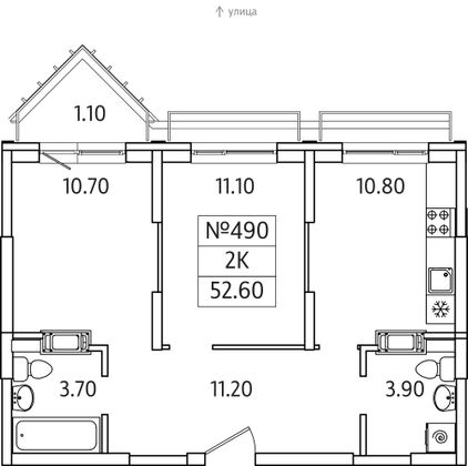 52,6 м², 2-комн. квартира, 21/25 этаж