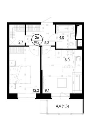 40,5 м², 2-комн. квартира, 10/19 этаж