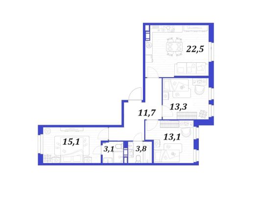 Продажа 3-комнатной квартиры 82,8 м², 3/10 этаж