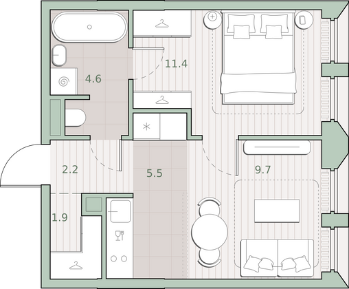 35,3 м², 1-комн. квартира, 5/13 этаж