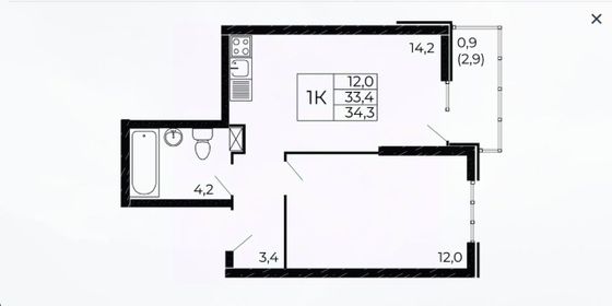 Продажа 1-комнатной квартиры 34,3 м², 2/19 этаж