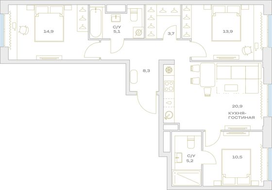 Продажа 3-комнатной квартиры 82,5 м², 7/23 этаж
