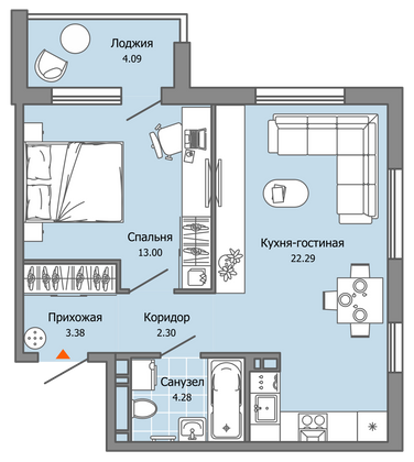 47 м², 2-комн. квартира, 8/9 этаж