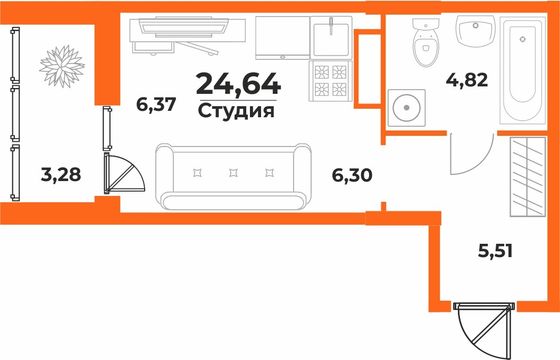 24,6 м², студия, 7/10 этаж