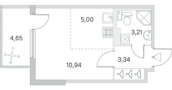 Продажа квартиры-студии 23,9 м², 2/4 этаж