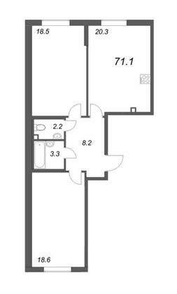 Продажа 2-комнатной квартиры 71,1 м², 2/23 этаж