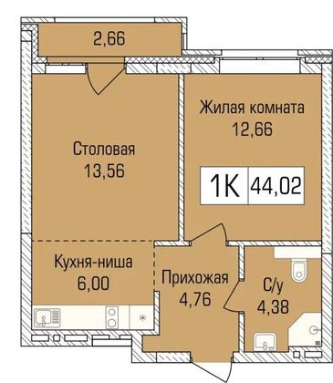 43,6 м², 1-комн. квартира, 3/9 этаж