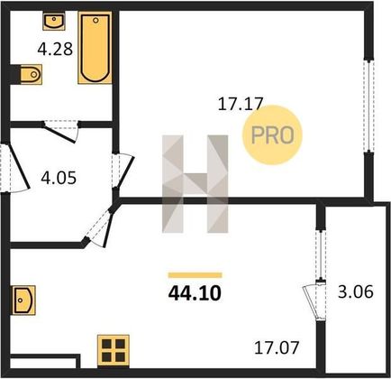 Продажа 1-комнатной квартиры 44,1 м², 4/9 этаж