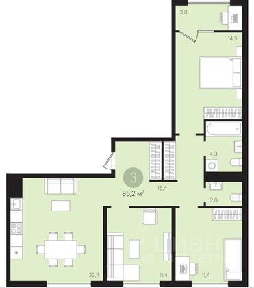 Продажа 3-комнатной квартиры 85 м², 6/9 этаж