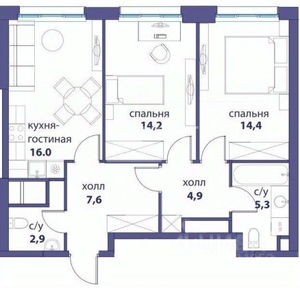 Продажа 2-комнатной квартиры 65,1 м², 23/41 этаж