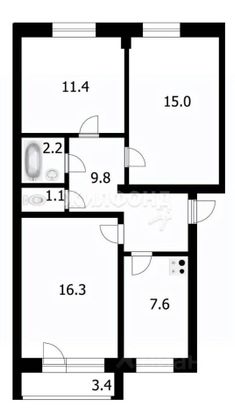 Продажа 3-комнатной квартиры 63,4 м², 2/6 этаж