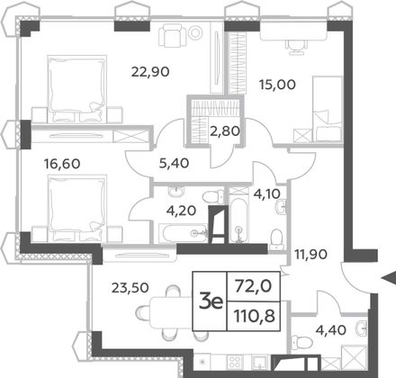 110,8 м², 4-комн. квартира, 29/56 этаж