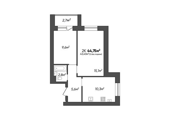 Продажа 2-комнатной квартиры 44,8 м², 3/3 этаж