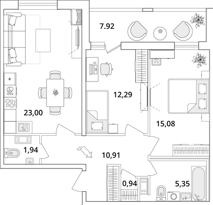 73,5 м², 2-комн. квартира, 2/18 этаж