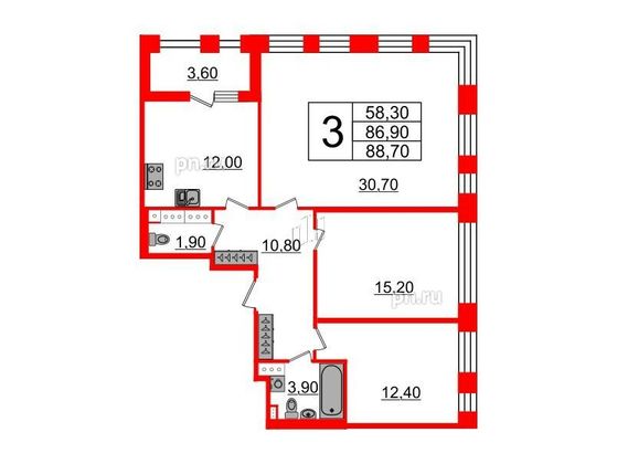 Продажа 3-комнатной квартиры 86,8 м², 5/10 этаж