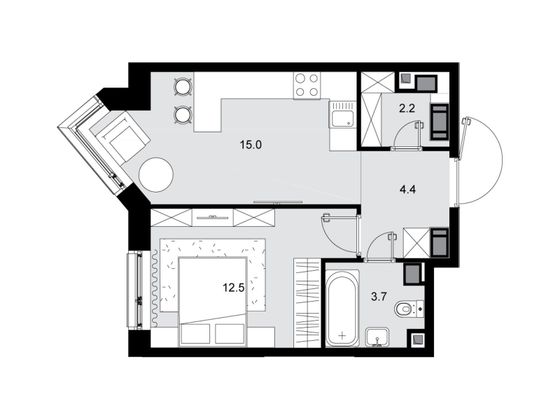 Продажа 1-комнатной квартиры 37,8 м², 25/28 этаж