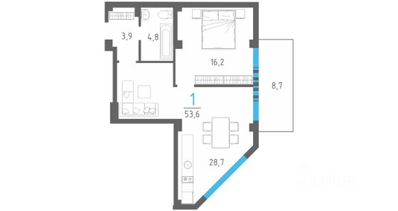 Продажа 1-комнатной квартиры 62,3 м², 1/3 этаж