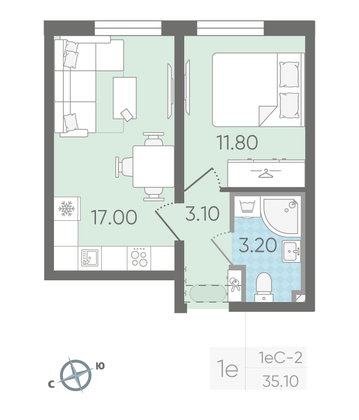 Продажа 1-комнатной квартиры 35,1 м², 18/25 этаж