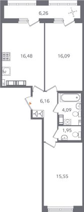 Продажа 2-комнатной квартиры 63,5 м², 13/16 этаж