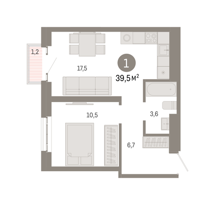 Продажа 1-комнатной квартиры 39,5 м², 25/31 этаж