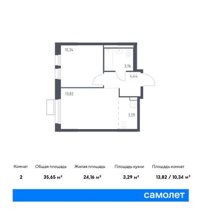 35,7 м², 1-комн. квартира, 16/17 этаж