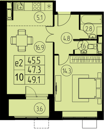 47,3 м², 2-комн. квартира, 17/17 этаж