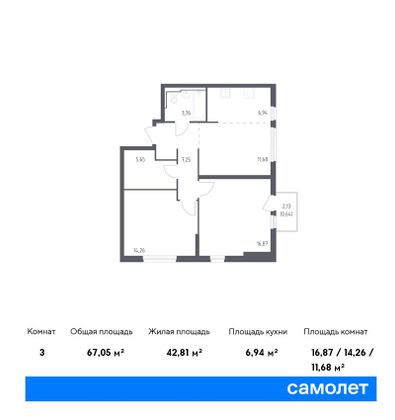 67,1 м², 2-комн. квартира, 6/14 этаж