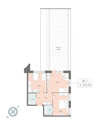 Продажа 2-комнатной квартиры 105,9 м², 2/12 этаж