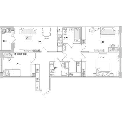 Продажа 3-комнатной квартиры 89,9 м², 2/14 этаж