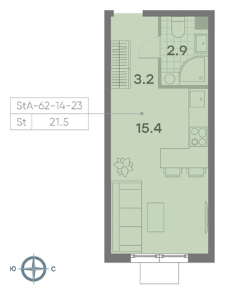 Продажа квартиры-студии 21,5 м², 17/23 этаж