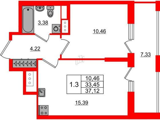 Продажа 1-комнатной квартиры 33,5 м², 5/23 этаж