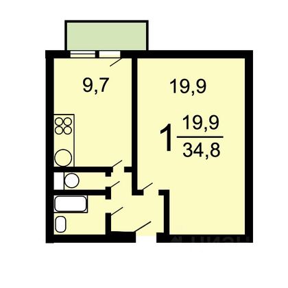 Продажа 1-комнатной квартиры 35 м², 6/12 этаж