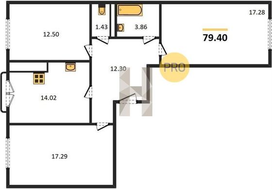 Продажа 3-комнатной квартиры 79,4 м², 5/6 этаж