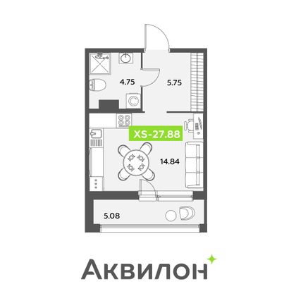 27,9 м², студия, 4/12 этаж