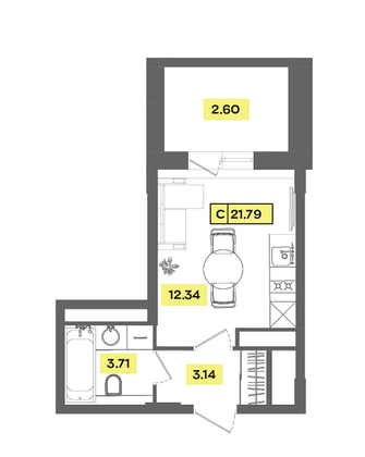 Продажа квартиры-студии 21,8 м², 7 этаж