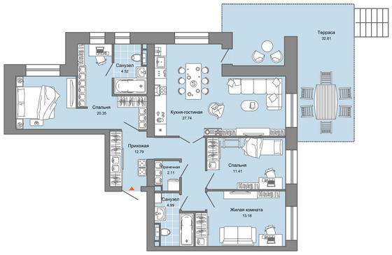 Продажа 3-комнатной квартиры 107 м², 1/4 этаж