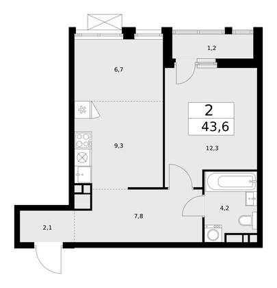 43,6 м², 2-комн. квартира, 18/18 этаж