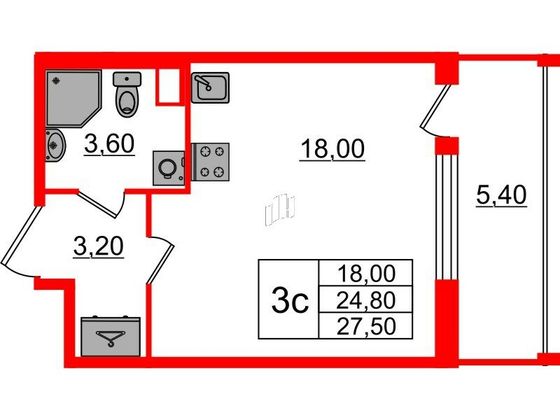 Продажа квартиры-студии 24,8 м², 2/12 этаж