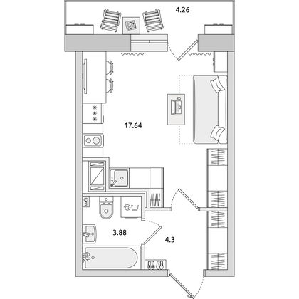Продажа квартиры-студии 30,1 м², 23/24 этаж