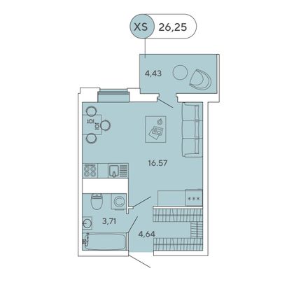 26,3 м², студия, 8/12 этаж