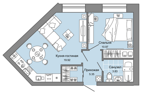 40 м², 2-комн. квартира, 2/4 этаж