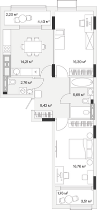 Продажа 2-комнатной квартиры 69,1 м², 7/7 этаж