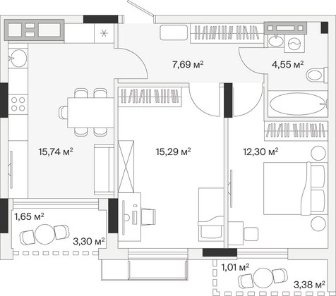 58,2 м², 2-комн. квартира, 7/7 этаж